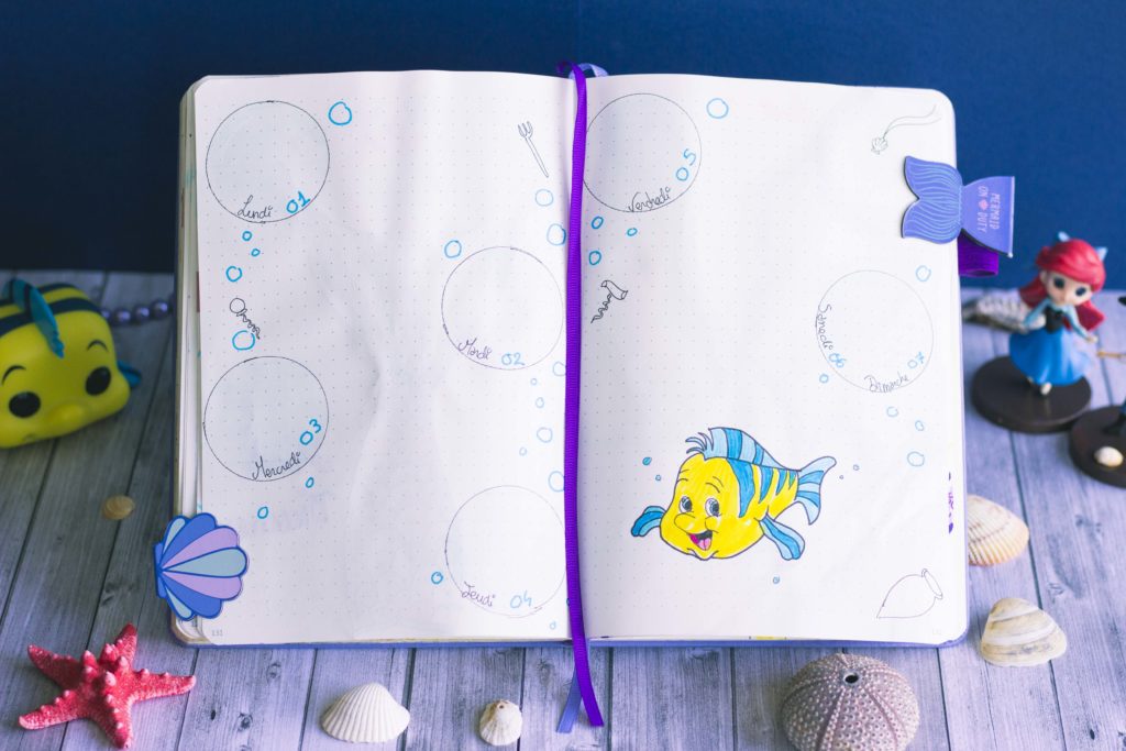 Bullet journal juillet 2019 la petite sirène Disney The Little Mermaid flounder