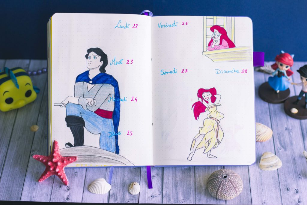 Bullet journal juillet 2019 la petite sirène Disney The Little Mermaid Ariel & Eric