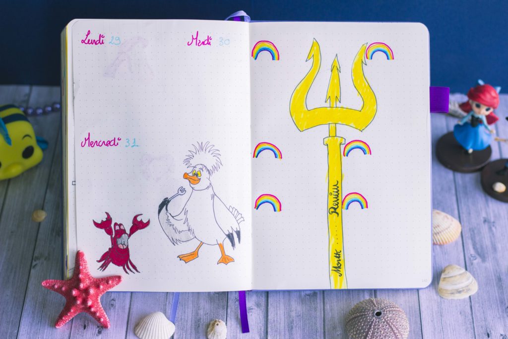 Bullet journal juillet 2019 la petite sirène Disney The Little Mermaid Scuttle & Sebastian